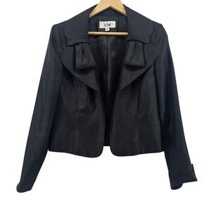 Le Suit Blazer Womens 8 Black Bow Accent Open Front Textured Professional Jacket